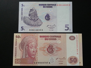 非洲紙鈔-剛果 5法郎 50法郎